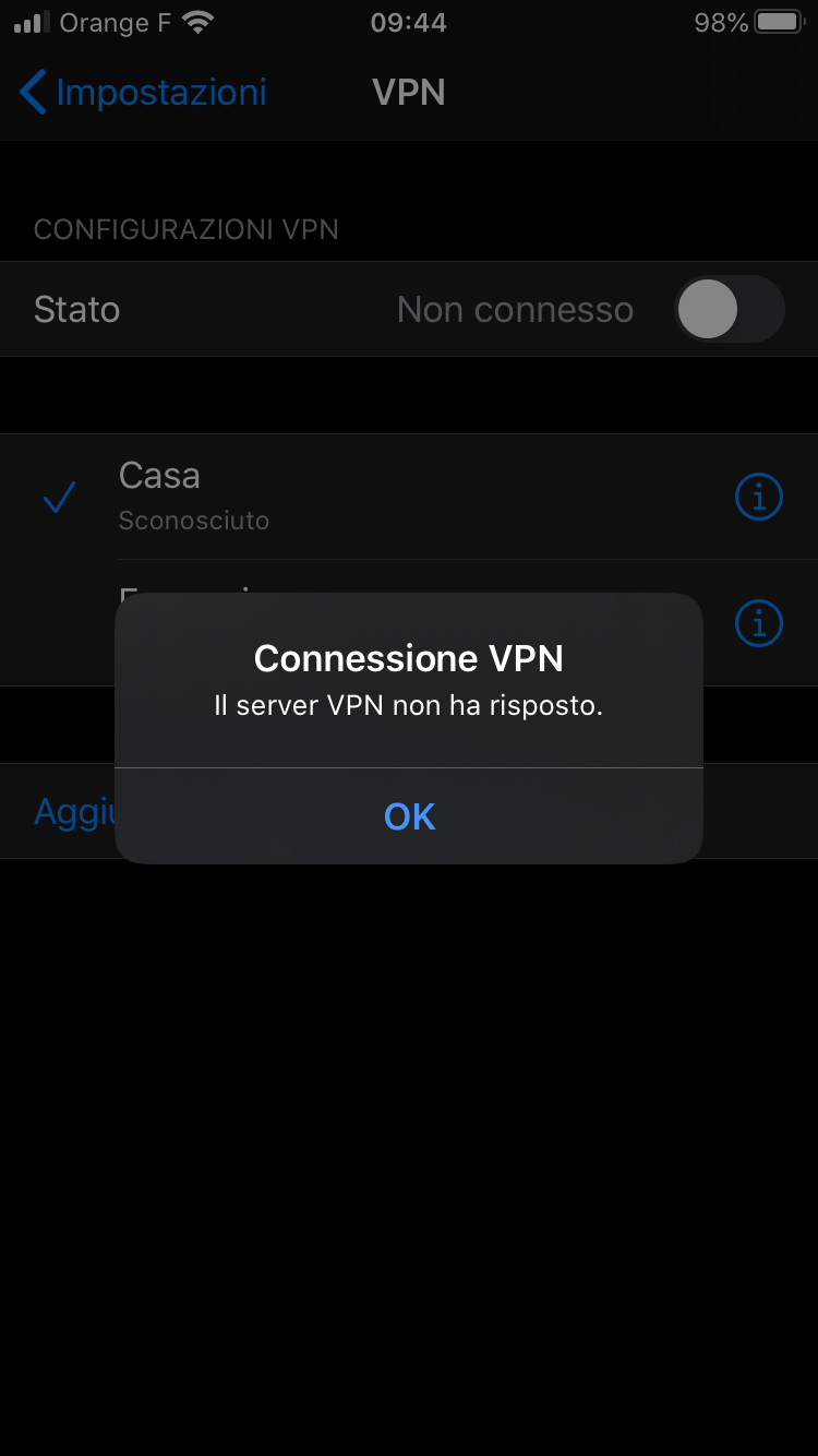 il server VPN non ha risposto