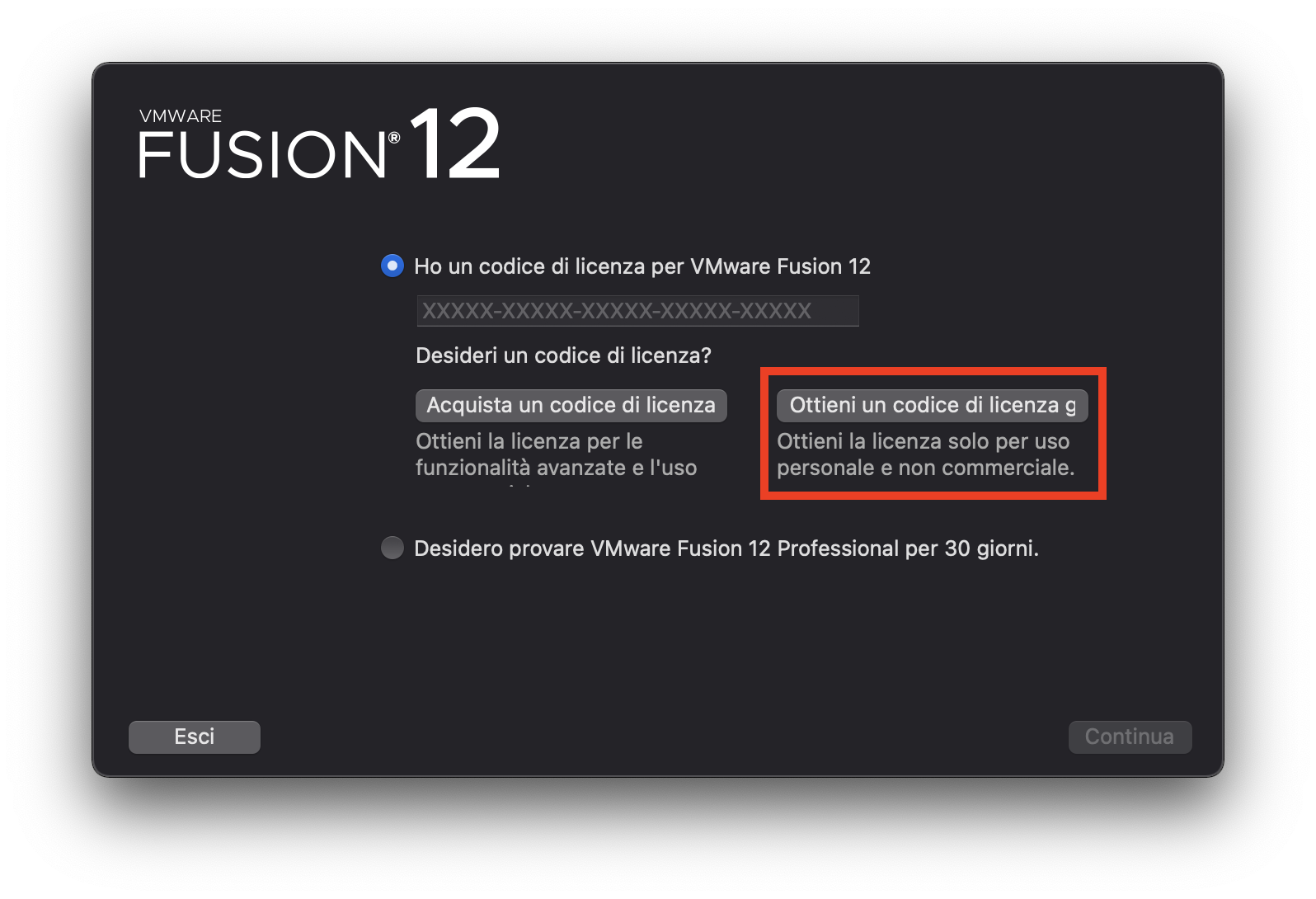 codice licenza VMware Fusion